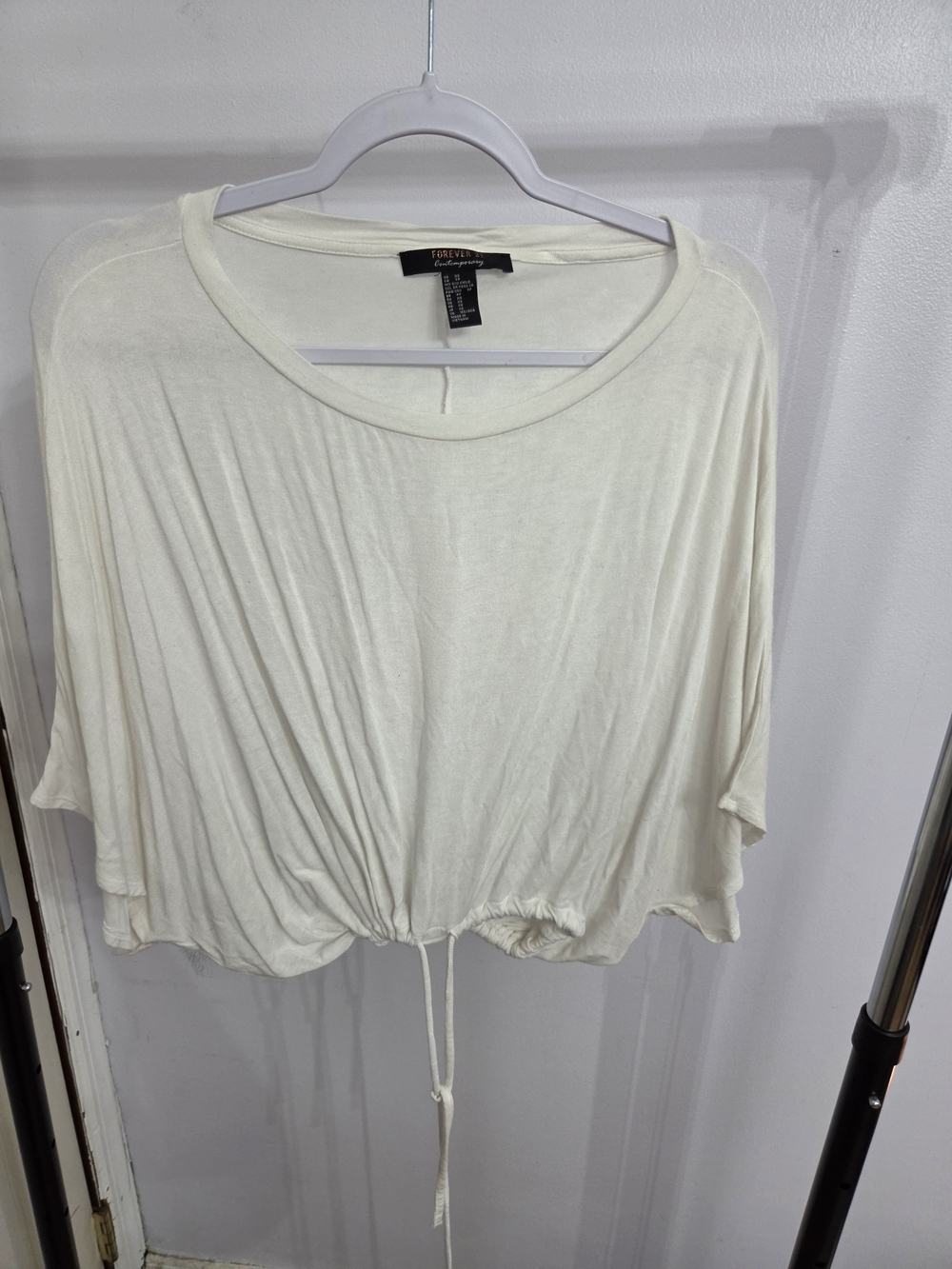 Forever 21 Cream Drawstring Hem Cropped Tee